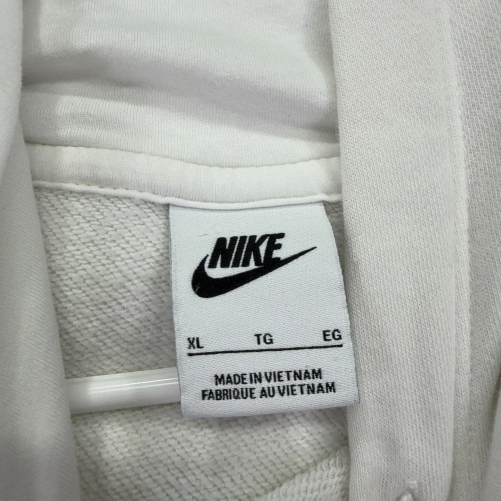 Nike Hoodie Womens XL White Fleece Pullover Small Swoosh Kangaroo Pocket Casual